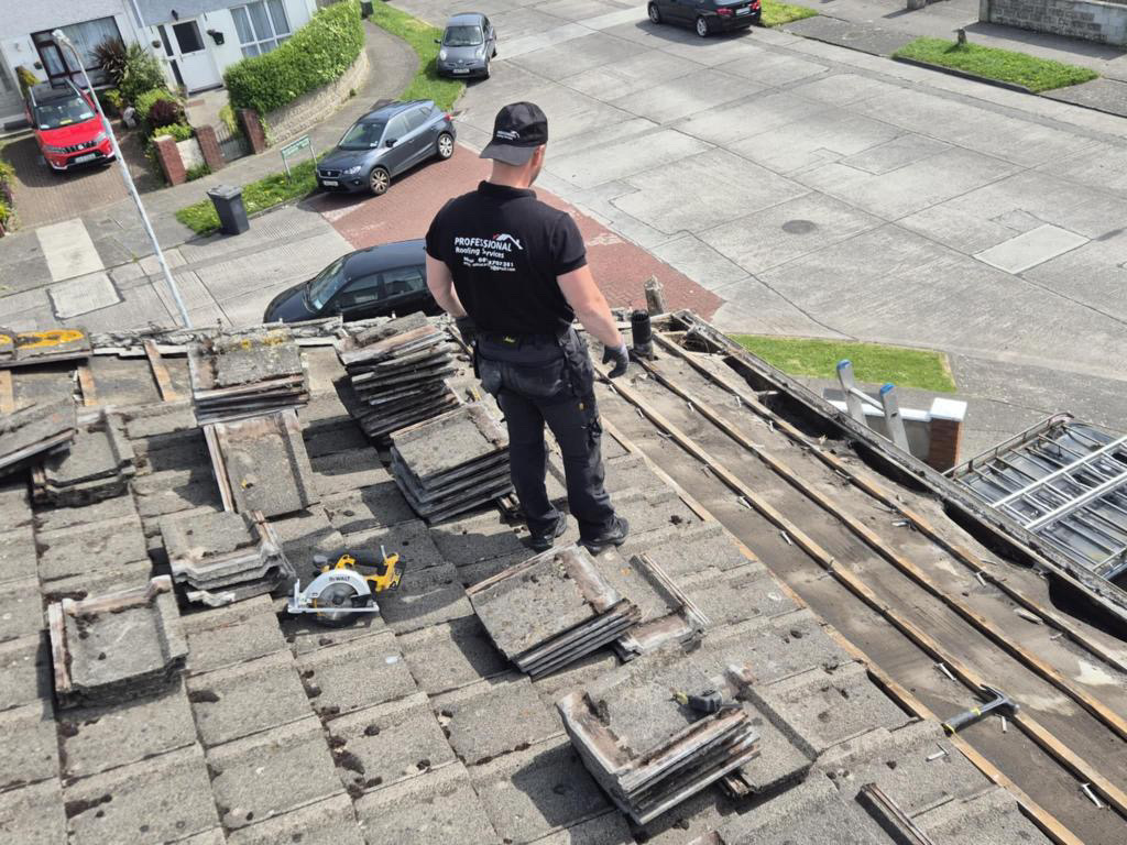 Professional roofers working on roof repair in Ireland
